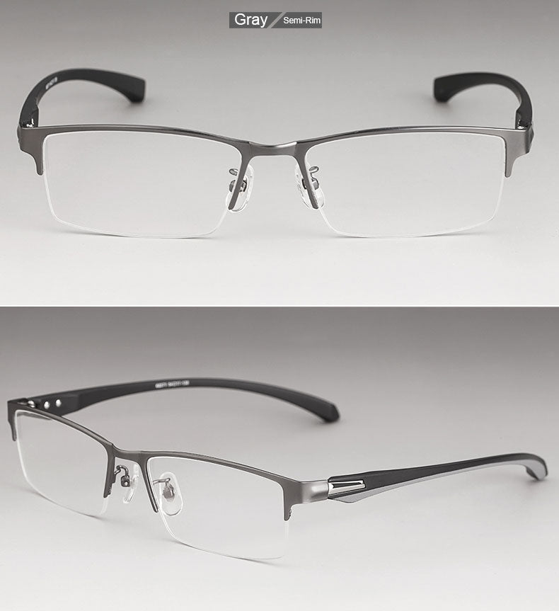 Hotochki Men's Full/Semi Rim Rectangular IP Electroplated Alloy Frame Eyeglasses Semi Rim Hotochki