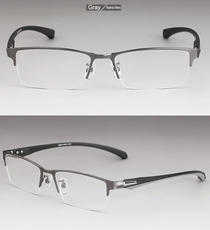 Hotochki Men's Full/Semi Rim Rectangular IP Electroplated Alloy Frame Eyeglasses Semi Rim Hotochki