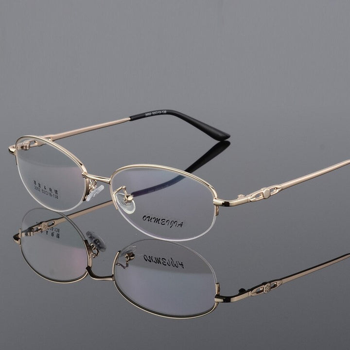 Women's Half Rim Eyeglasses Alloy Frame 2052 Semi Rim Bclear Gold