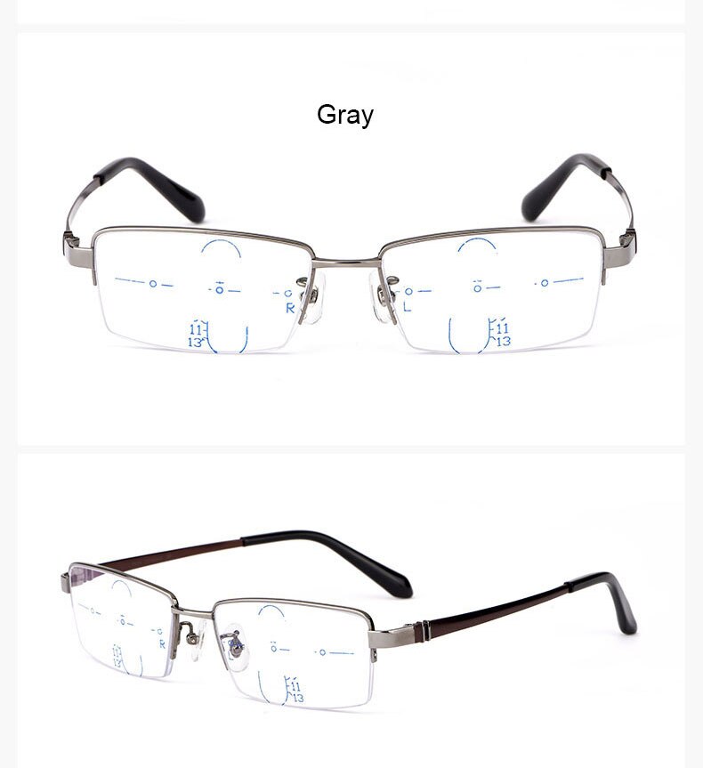 Hotochki Men's Semi Rim Titanium Frame Progressive Lens Reading Glasses Anti Blue Light 1688 Reading Glasses Hotochki