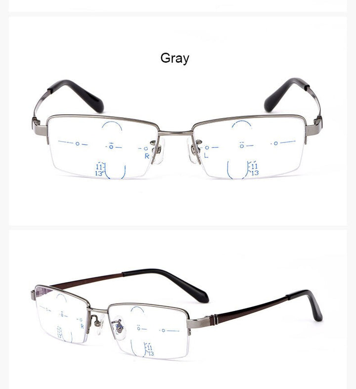 Hotochki Men's Semi Rim Titanium Frame Progressive Lens Reading Glasses Anti Blue Light 1688 Reading Glasses Hotochki