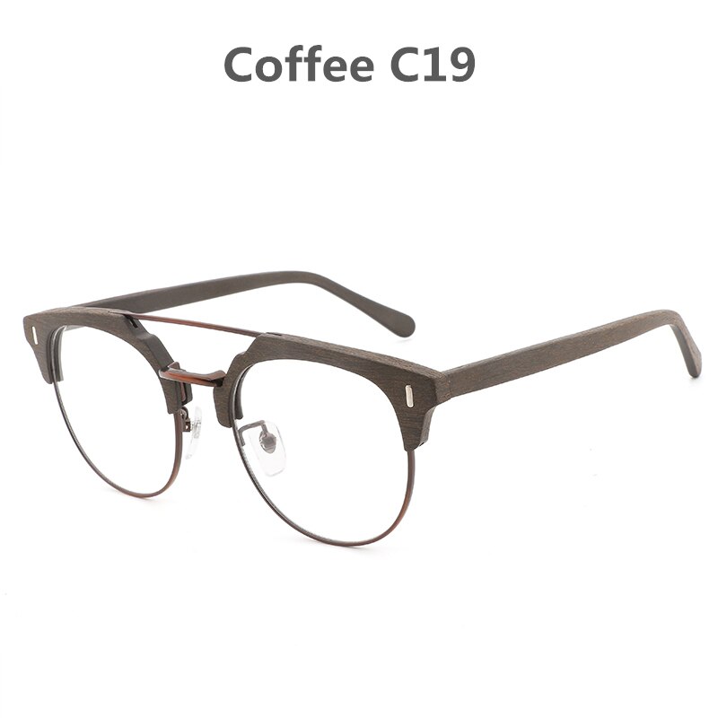 Hdcrafter Unisex Full Rim Round Wood Metal Frame Eyeglasses Bc01 Full Rim Hdcrafter Eyeglasses C19