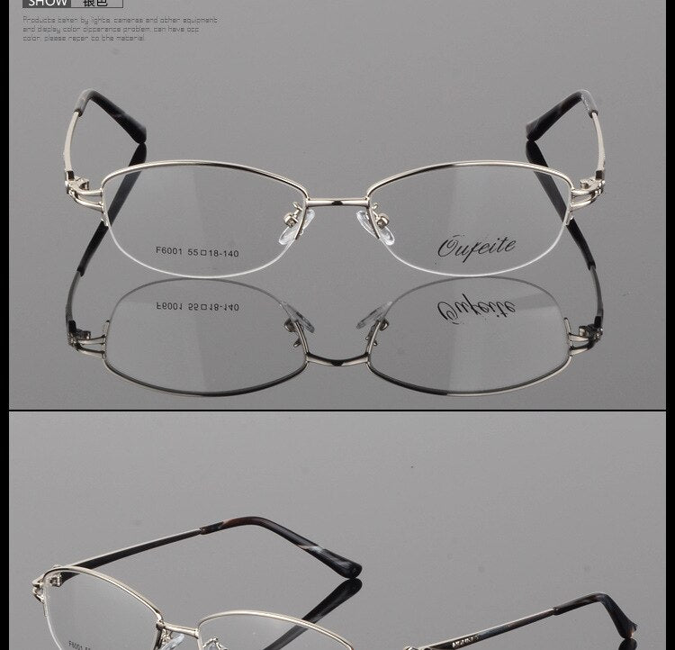 Women's Half Rim Eyeglasses Alloy Frame Sf6001 Semi Rim Bclear