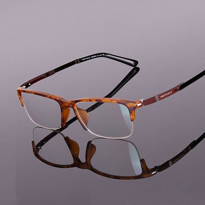 Hotochki Men's Semi Rim TR-90 Resin Square Frame Eyeglasses Semi Rim Hotochki Leopard