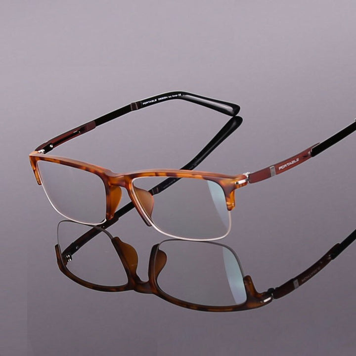 Hotochki Men's Semi Rim TR-90 Resin Square Frame Eyeglasses Semi Rim Hotochki Leopard
