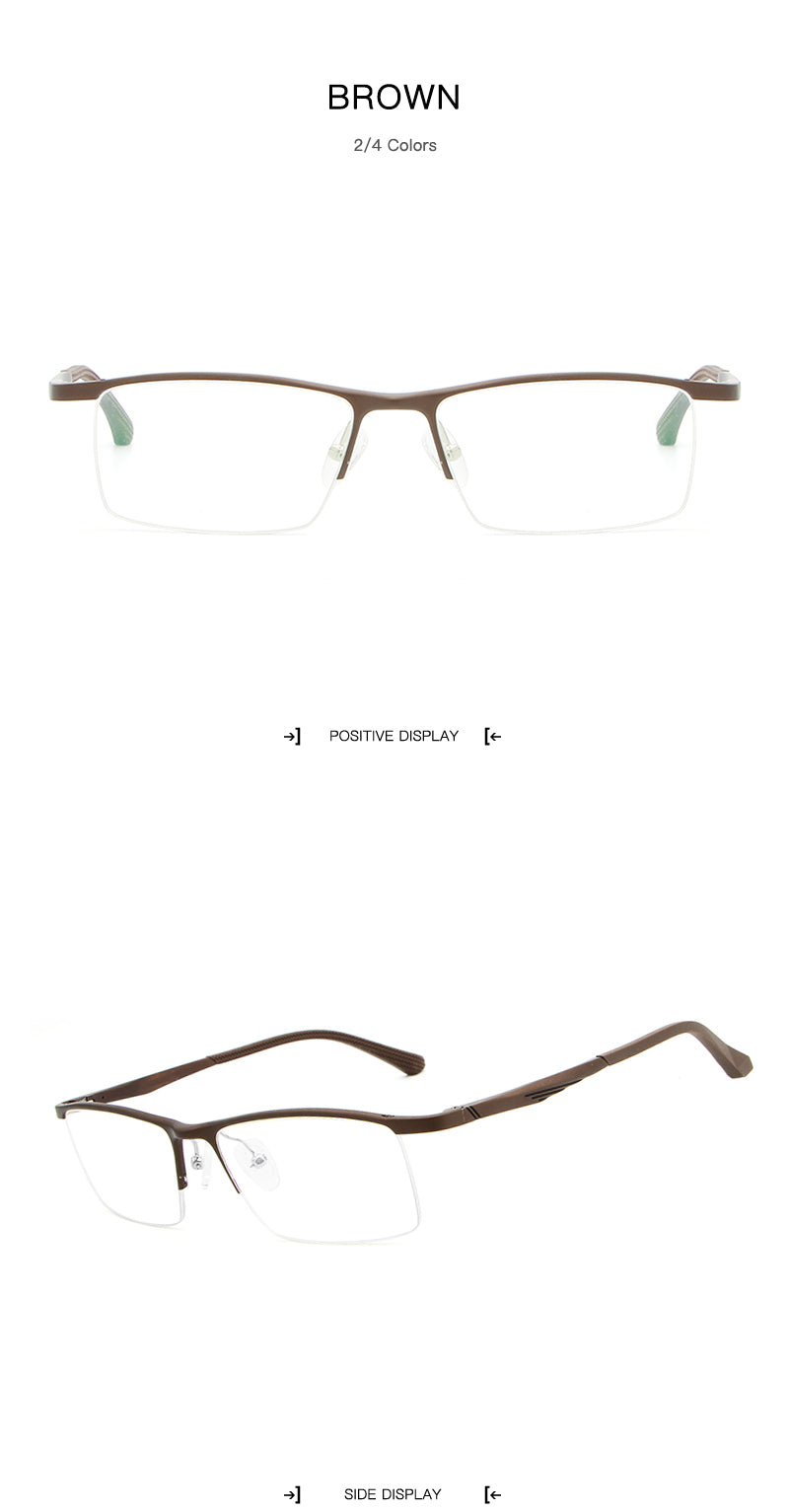 Hdcrafter Men's Semi Rim Rectangle Alloy Frame Eyeglasses Lp6236 Semi Rim Hdcrafter Eyeglasses