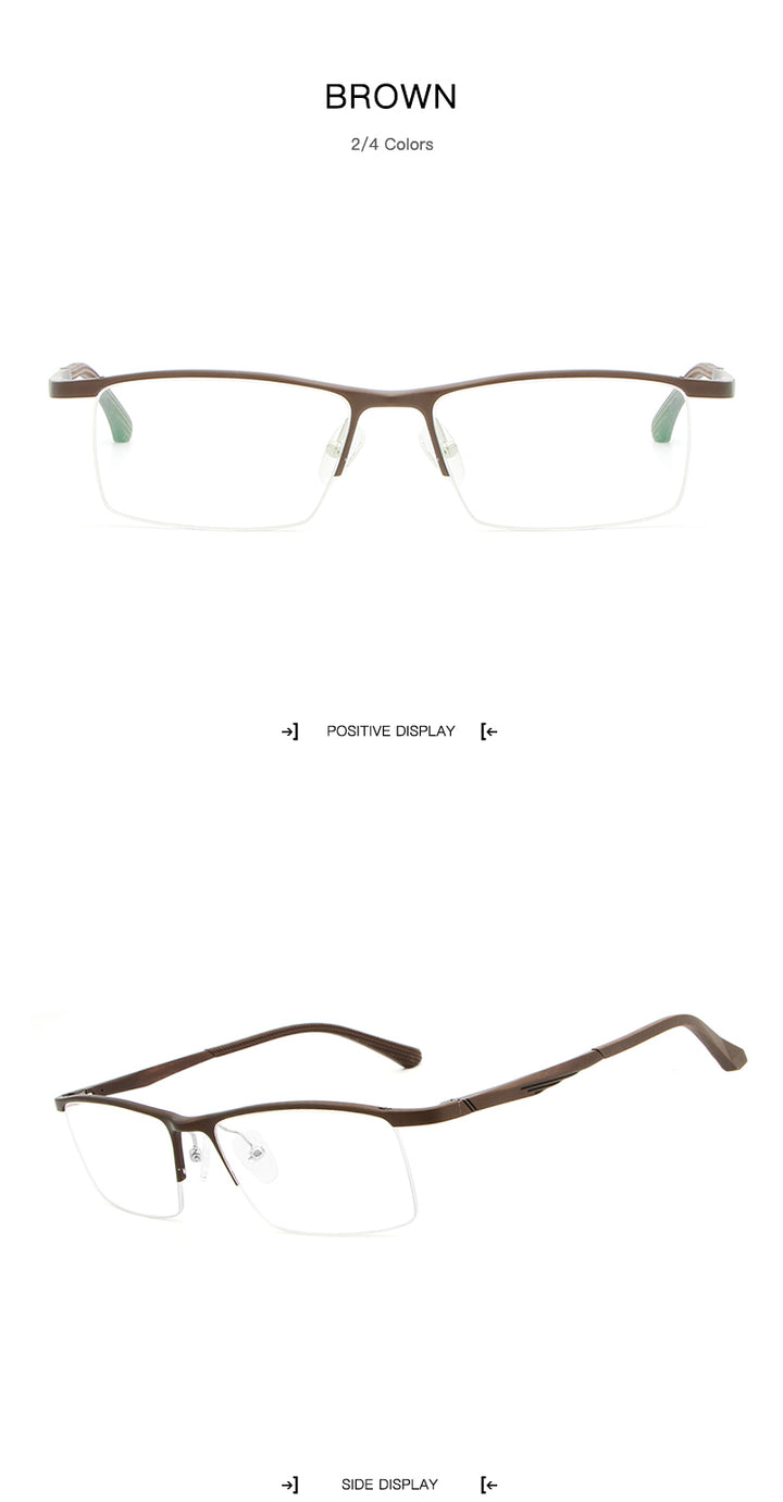 Hdcrafter Men's Semi Rim Rectangle Alloy Frame Eyeglasses Lp6236 Semi Rim Hdcrafter Eyeglasses
