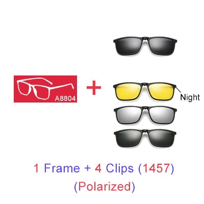 Ralferty Unisex Full Rim Square Eyeglasses With Clip On Sunglasses A8804 With Clip Ons Ralferty 1 Frame 4 Clips 1457 Blue Frame