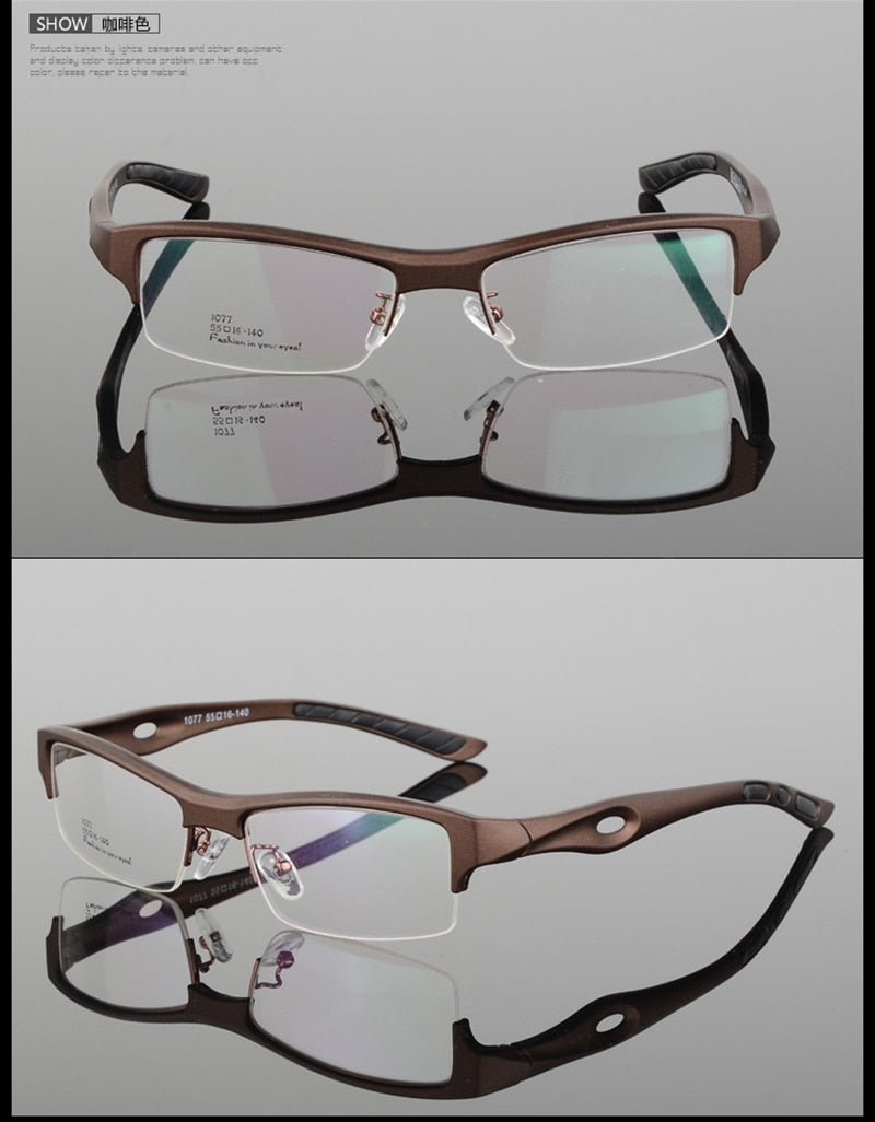 Hotony Men's Semi Rim TR 90 Resin Rectangular Sport Frame Eyeglasses 1077 Semi Rim Hotony