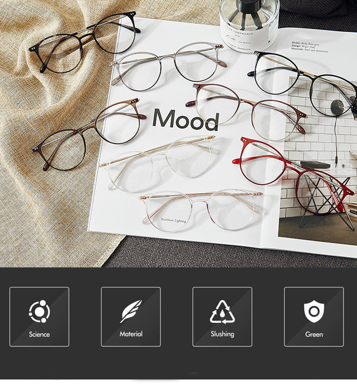 Hotony Unisex Full Rim Round Acetate Alloy Frame Eyeglasses Full Rim Hotony