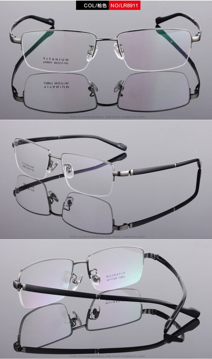 Men's Titanium Eyeglasses Square Semi Rim Frame  Lr8911 Semi Rim Bclear
