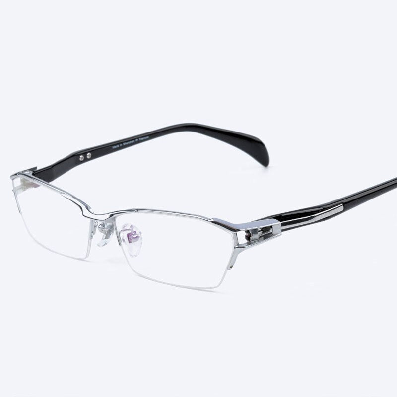 Reven Jate Ej1174 Men Eyeglasses Frame Ultra Light-Weighted Flexible Ip Electronic Plating Metal Material Rim Glasses Frame Reven Jate Silver Half Rim  