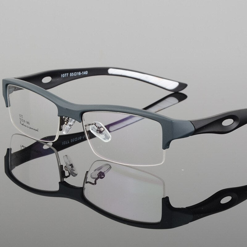 Hotony Men's Semi Rim TR 90 Resin Rectangular Sport Frame Eyeglasses 1077 Semi Rim Hotony gray-white