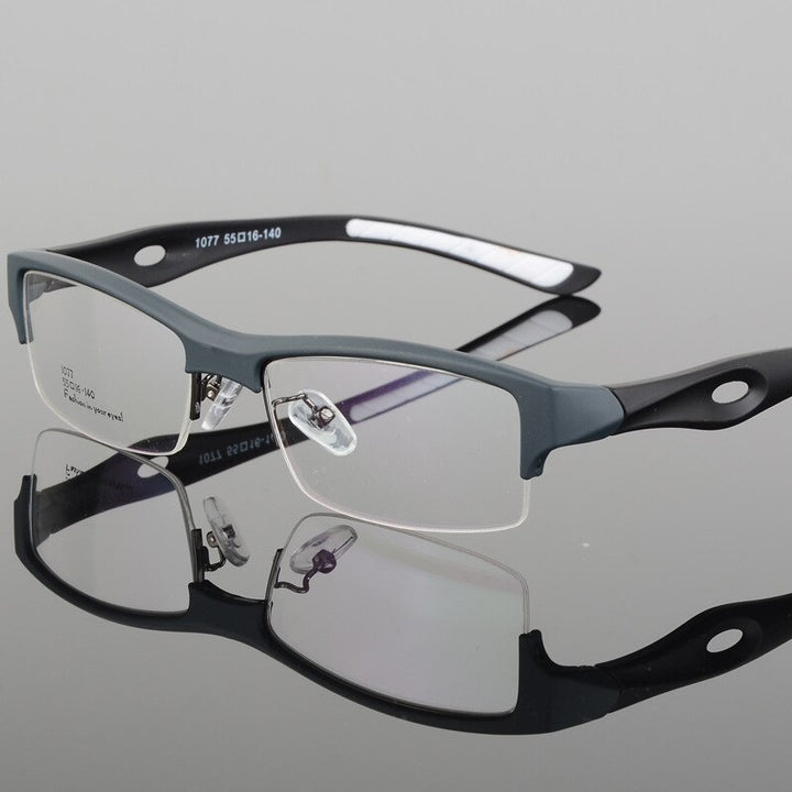 Hotony Men's Semi Rim TR 90 Resin Rectangular Sport Frame Eyeglasses 1077 Semi Rim Hotony gray-white