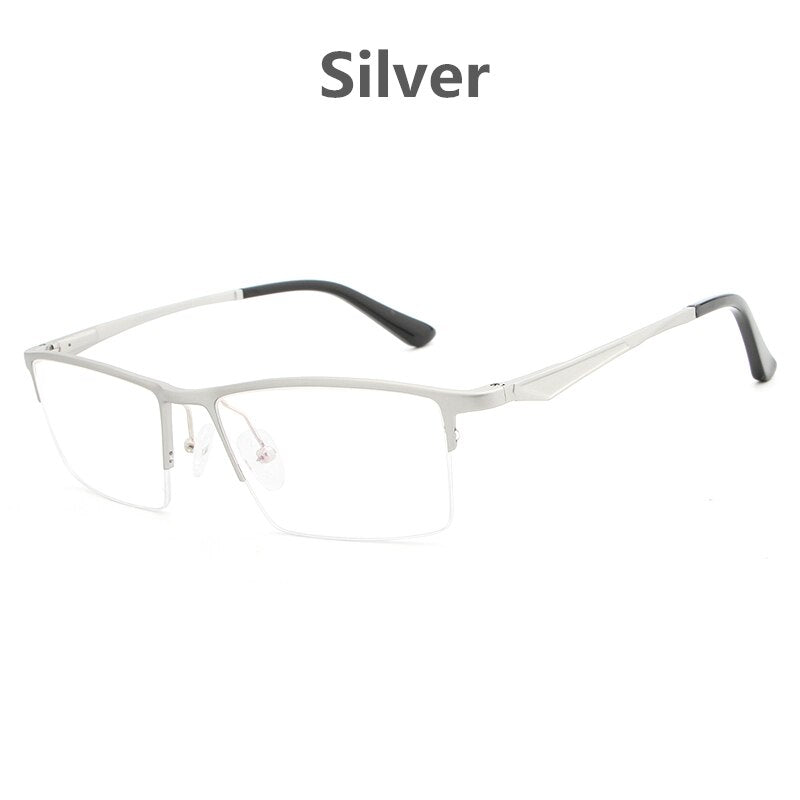 Hdcrafter Unisex Semi Rim Titanium Rectangular Square Frame Eyeglasses Lp6265 Semi Rim Hdcrafter Eyeglasses Silver