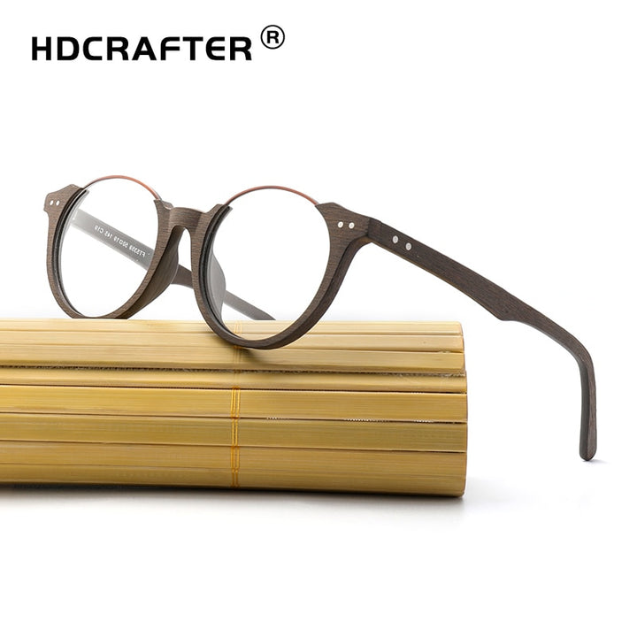 Hdcrafter Unisex Full Rim Square Wood Metal Frame Eyeglasses Ft5359 Full Rim Hdcrafter Eyeglasses   