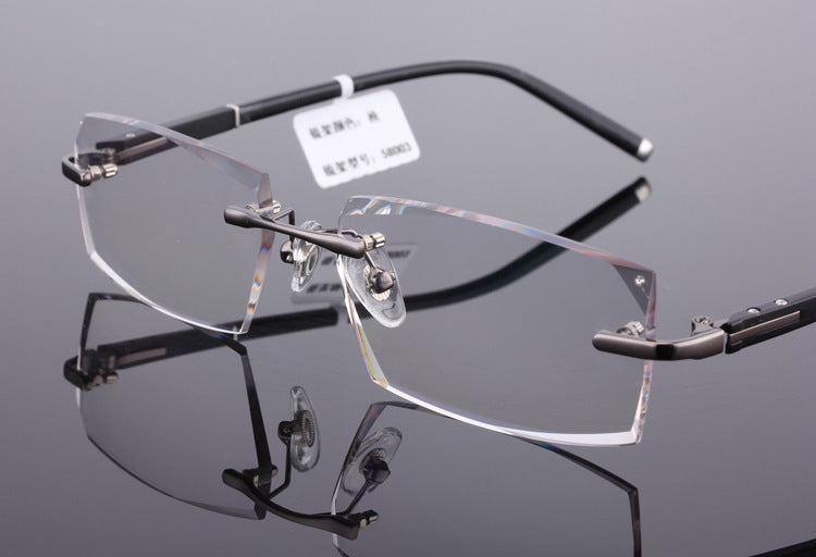 Reven Jate 58003 Pure Titanium Rimless Diamond Cutting Man Glasses Frame Eyeglasses (Gray) Rimless Reven Jate