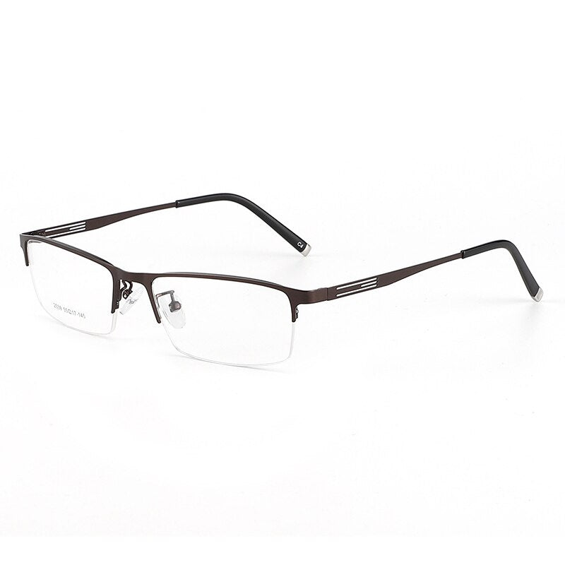 Men's Titanium Alloy Square Semi Rim Eyeglasses Sc2539 Semi Rim Bclear brown