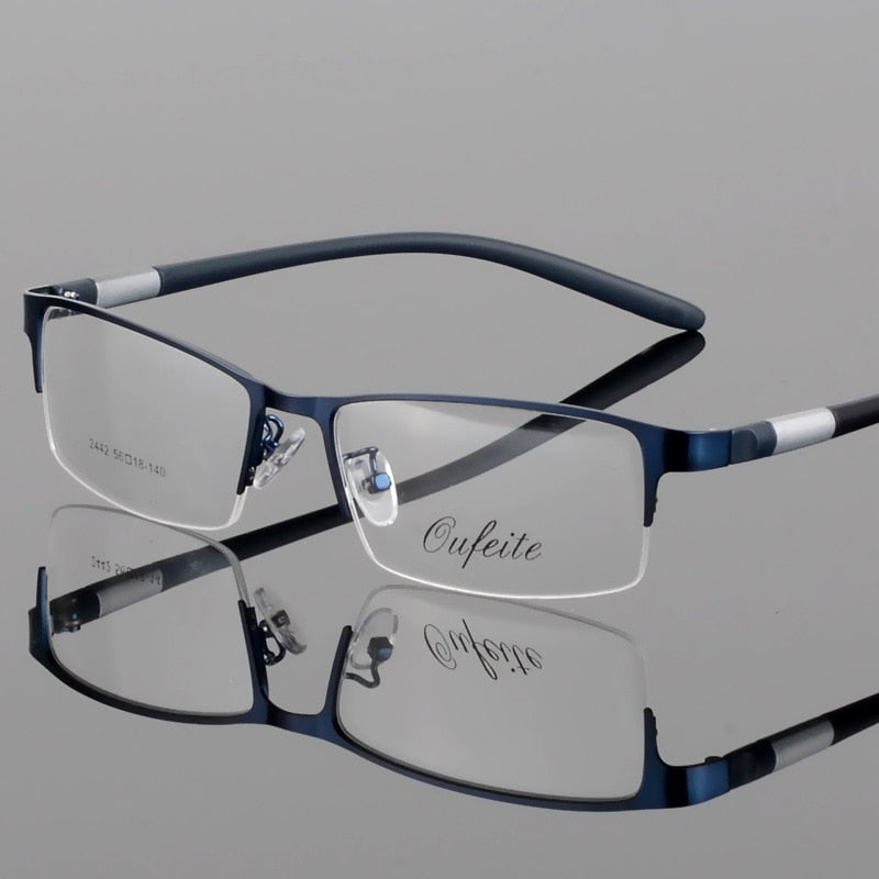 Men's Titanium Square Frame Half Rim Eyeglasses Gp8300 Semi Rim Bclear