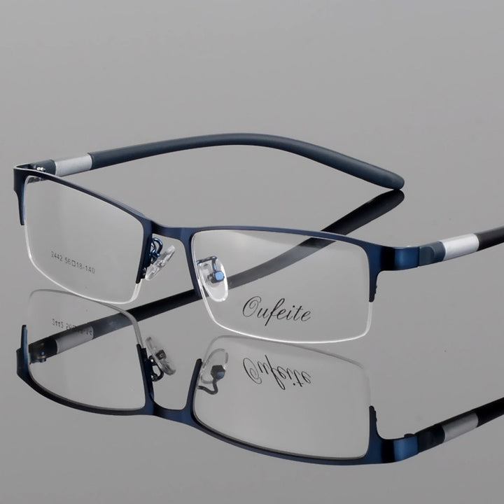 Men's Titanium Square Frame Half Rim Eyeglasses Gp8300 Semi Rim Bclear