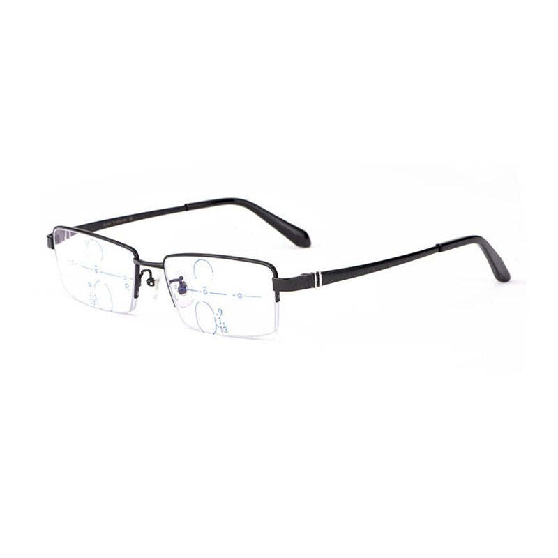 Hotochki Men's Semi Rim Titanium Frame Progressive Lens Reading Glasses Anti Blue Light 1688 Reading Glasses Hotochki +100 black