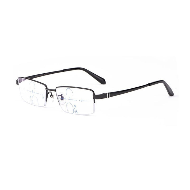 Hotochki Men's Semi Rim Titanium Frame Progressive Lens Reading Glasses Anti Blue Light 1688 Reading Glasses Hotochki +100 black