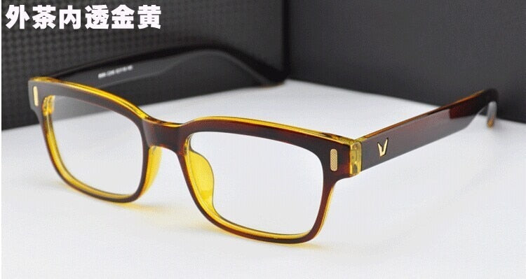Unisex Eyeglasses V-Shaped Frame Plastic Acetate 8084 Frame Brightzone Clear Brown  