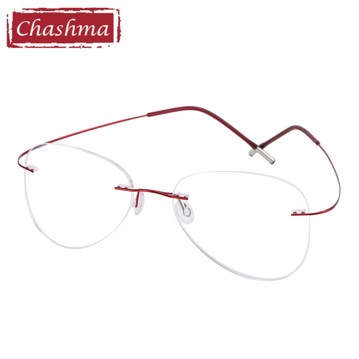 Chashma Ottica Unisex Rimless Irregular Oval Titanium Eyeglasses 20002 Rimless Chashma Ottica Red
