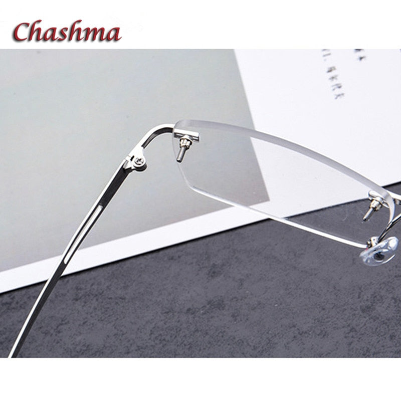 Chashma Ochki Unisex Rimless Square Titanium Eyeglasses 6607 Rimless Chashma Ochki