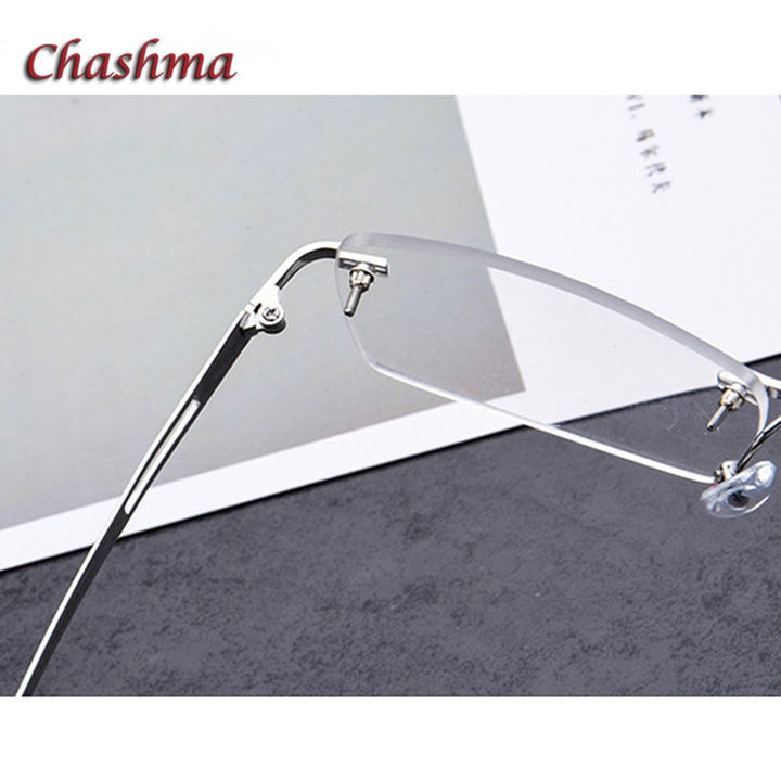 Chashma Ochki Unisex Rimless Square Titanium Eyeglasses 6607 Rimless Chashma Ochki