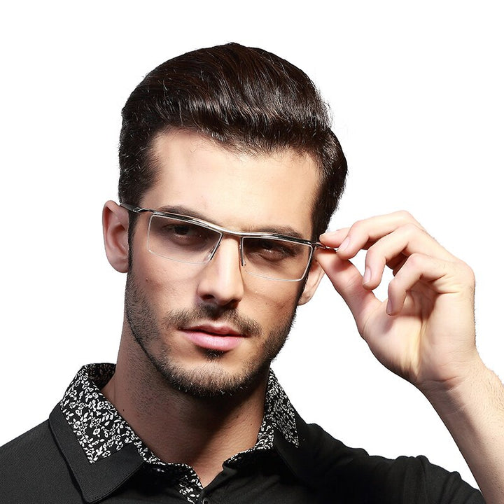 Hdcrafter Men's Eyeglasses Alloy Steel Acetate Semi Rim Square E004 Semi Rim Hdcrafter Eyeglasses