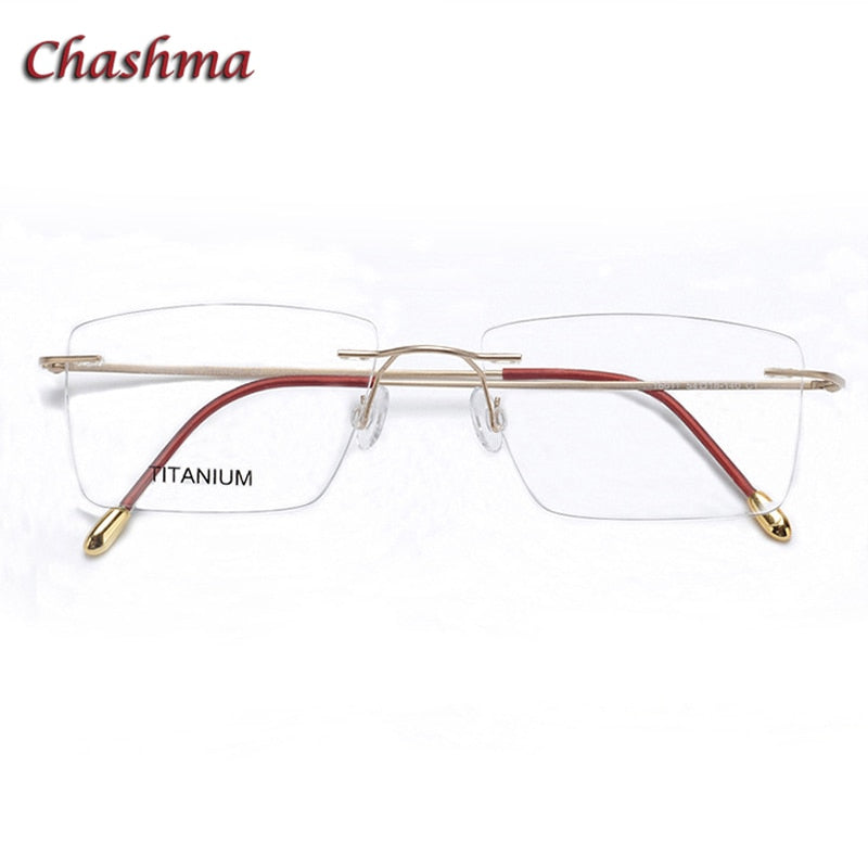 Chashma Ochki Unisex Rimless Square Titanium Eyeglasses 16011 Rimless Chashma Ochki