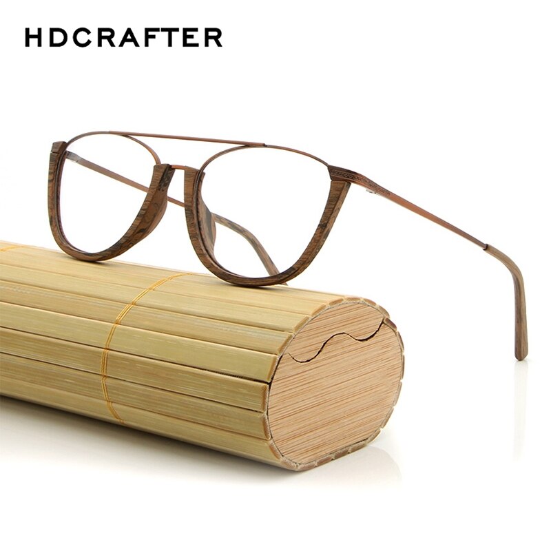 Hdcrafter Unisex Full Rim Round Wood Metal Double Bridge Frame Eyeglasses Lhb032 Full Rim Hdcrafter Eyeglasses   