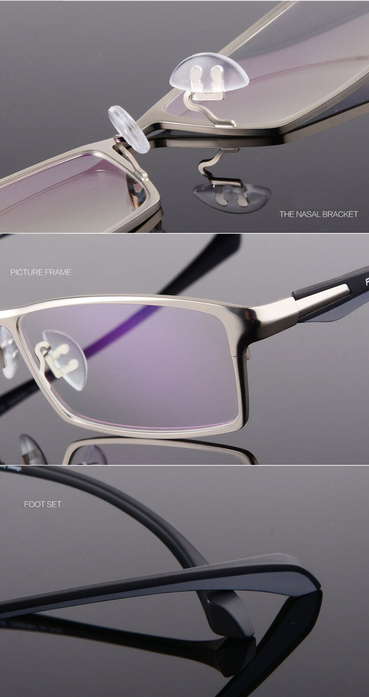 Hotochki Men's Full Rim Rectangular Alloy Acetate Frame Eyeglasses Full Rim Hotochki