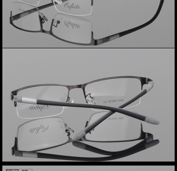 Men's Titanium Square Frame Half Rim Eyeglasses Gp8300 Semi Rim Bclear black