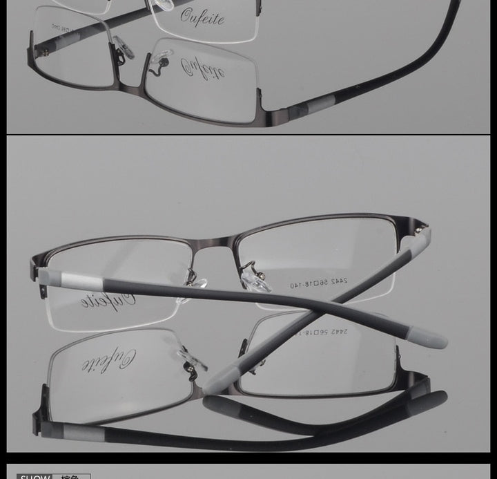 Men's Titanium Square Frame Half Rim Eyeglasses Gp8300 Semi Rim Bclear black