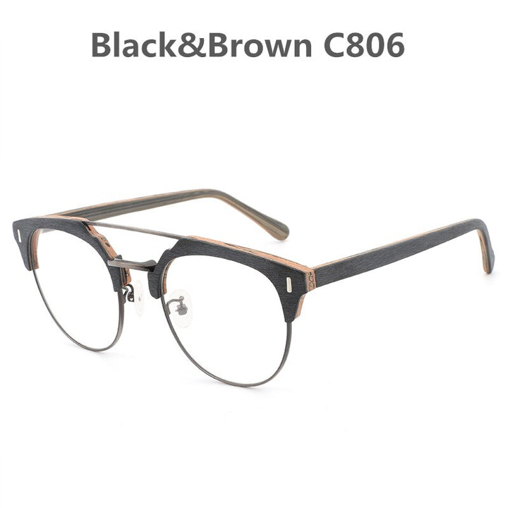 Hdcrafter Unisex Full Rim Round Wood Metal Frame Eyeglasses Bc01 Full Rim Hdcrafter Eyeglasses C806  