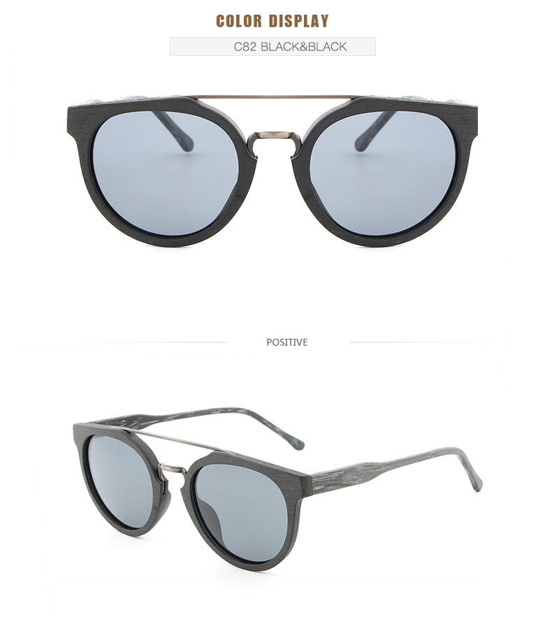 Hdcrafter Unisex Full Rim Round Wood Metal Frame Polarized Sunglasses Lhb023 Sunglasses HdCrafter Sunglasses