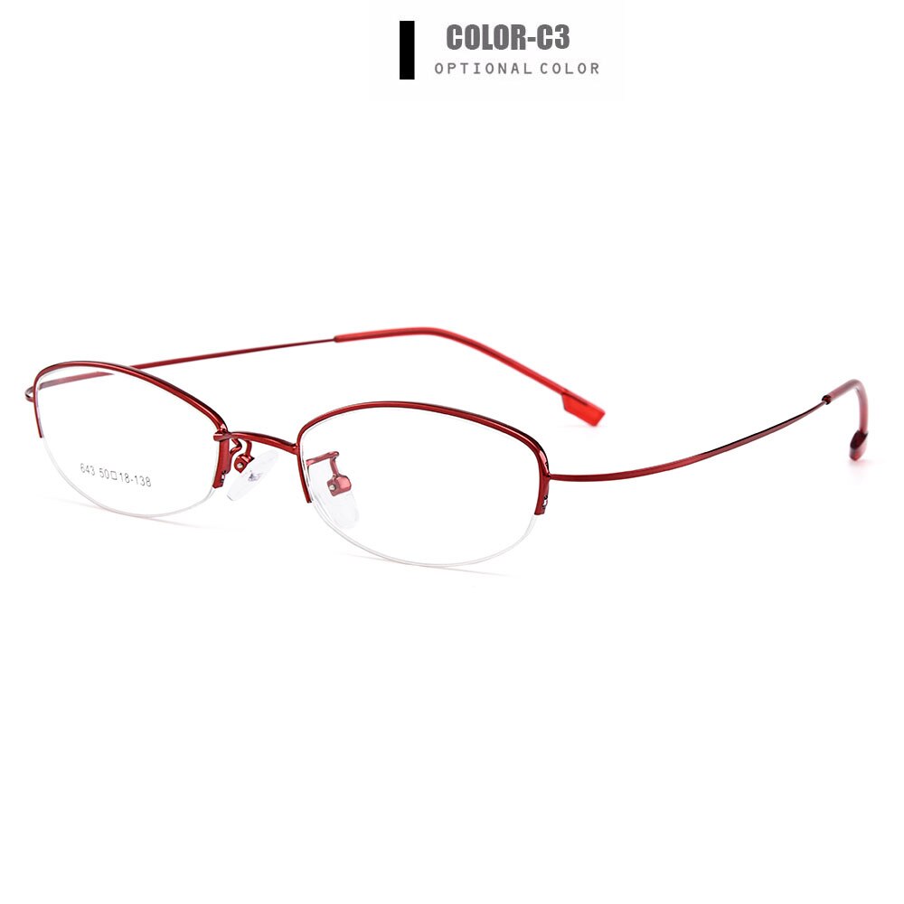 Gmei Women's Eyeglasses Semi Rim Memory Titanium Alloy Y643 Semi Rim Gmei Optical C3-Red