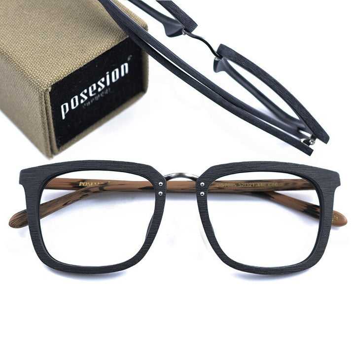 Hdcrafter Men's Eyeglasses Wood Glasses Frames Square Ps7085 Full Rim Hdcrafter Eyeglasses