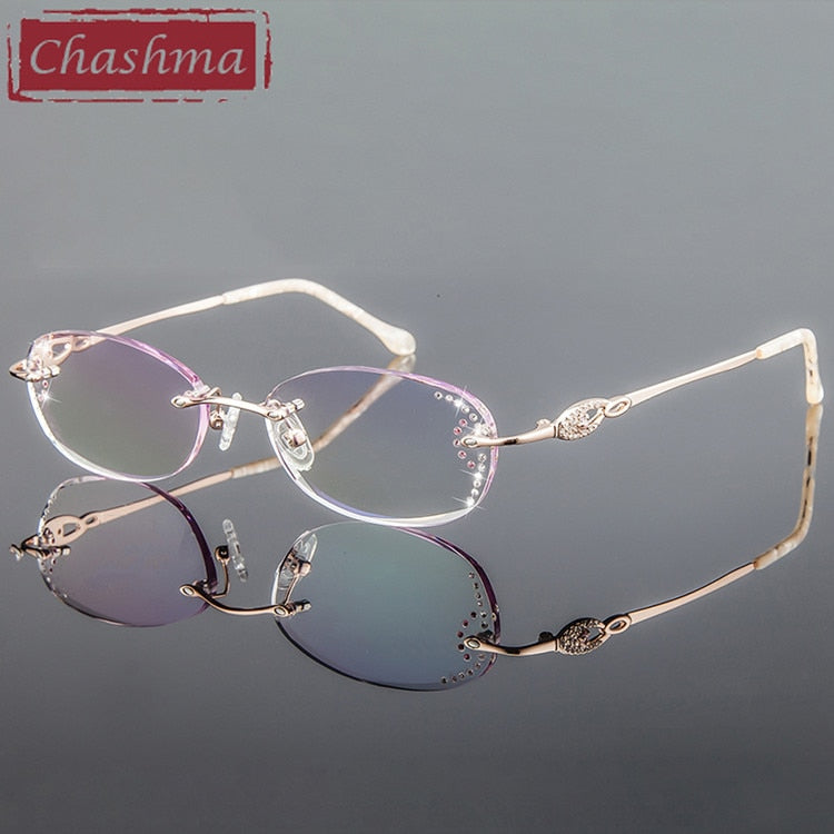 Chashma Women's Rimless Oval Titanium Eyeglasses 3089 Rimless Chashma Rose Gold-Pink Lens