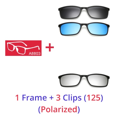 Ralferty Unisex Full Rim Eyeglasses With Clip On Sunglasses Tr90 8803 With Clip Ons Ralferty 1 Frame 3 Clips 125 Matt Black Frame