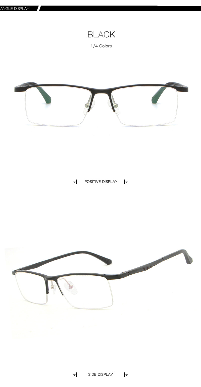 Hdcrafter Men's Semi Rim Rectangle Alloy Frame Eyeglasses Lp6236 Semi Rim Hdcrafter Eyeglasses