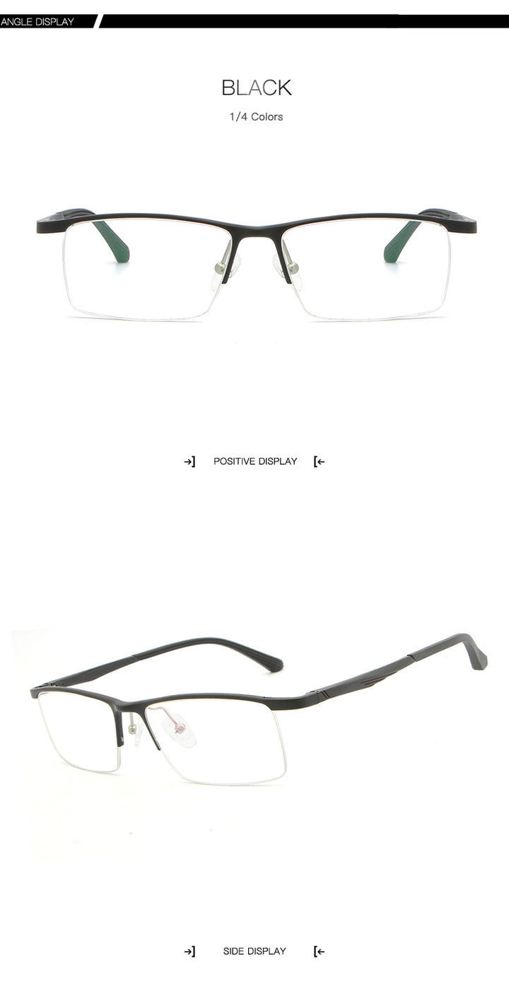 Hdcrafter Men's Semi Rim Rectangle Alloy Frame Eyeglasses Lp6236 Semi Rim Hdcrafter Eyeglasses