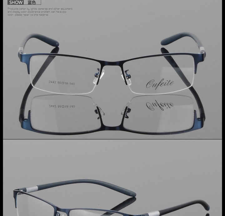 Men's Titanium Square Frame Half Rim Eyeglasses Gp8300 Semi Rim Bclear