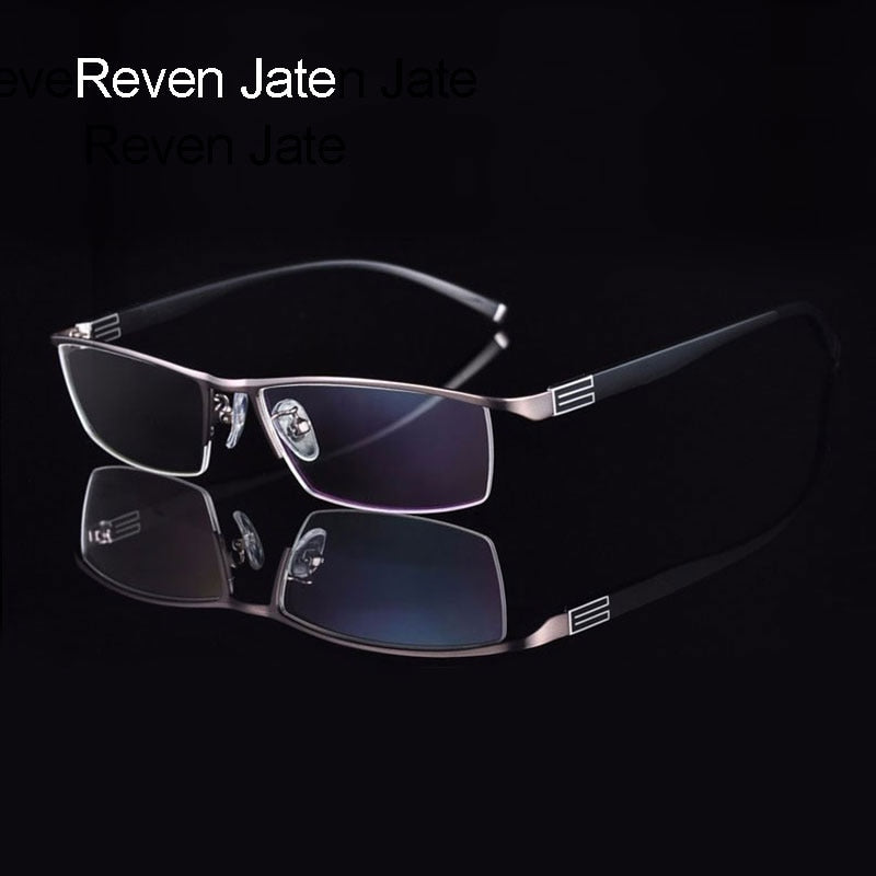 Reven Jate Men's Semi Rim Rectangle Titanium Alloy Eyeglasses 56170 Semi Rim Reven Jate