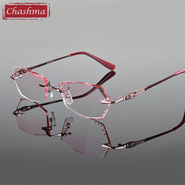 Chashma Women's Rimless Oval Polygon Titanium Eyeglasses 6011 Rimless Chashma