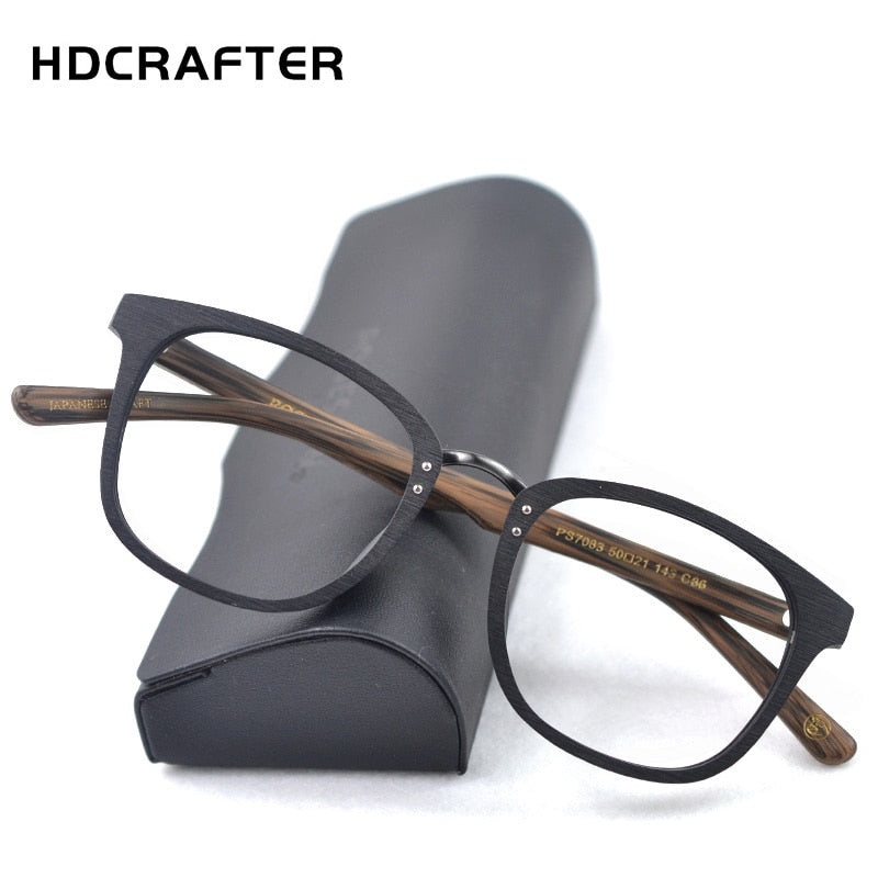 Hdcrafter Men's Full Rim Round Metal Wood Frame Eyeglasses Ps7083 Full Rim Hdcrafter Eyeglasses