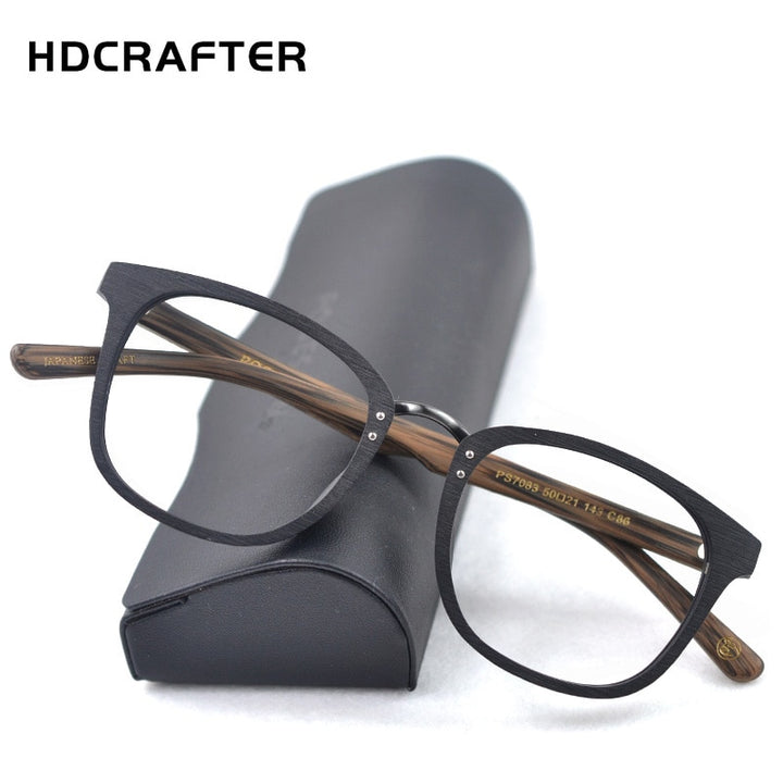 Hdcrafter Men's Full Rim Round Metal Wood Frame Eyeglasses Ps7083 Full Rim Hdcrafter Eyeglasses