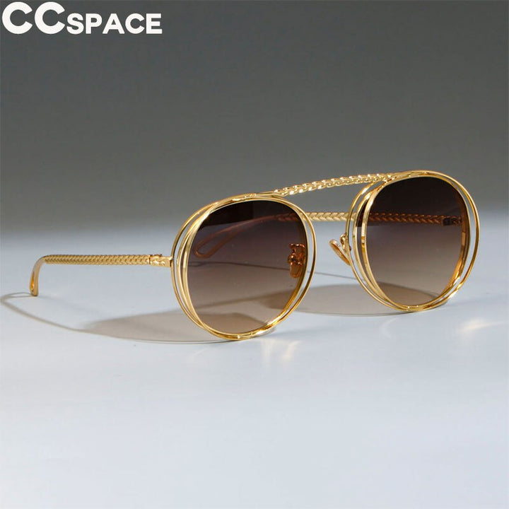 CCspace Women's Full Rim Steampunk Round Alloy Frame Sunglasses 47803 Sunglasses CCspace Sunglasses gold brown white